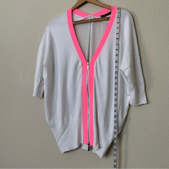 Karen Millen Sporty Pink White Zip Top Short Sleeve Mesh Cardigan US Size 4 UK 8 - Picture 3 of 10